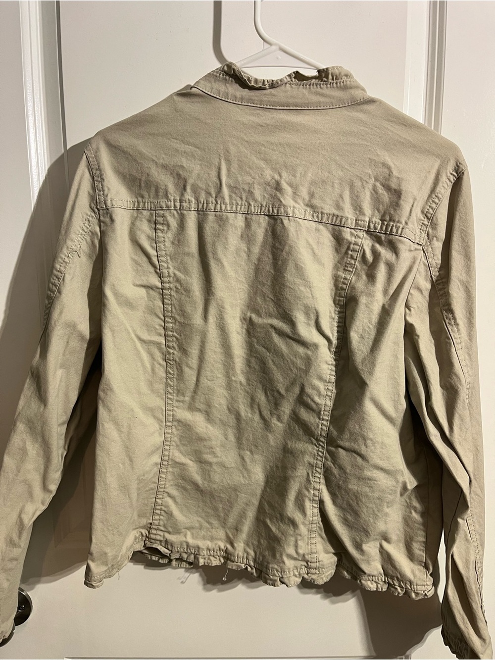 Christopher & Banks Light Khaki Ruffle-Trim Utility Jacket - Picture 4 of 5